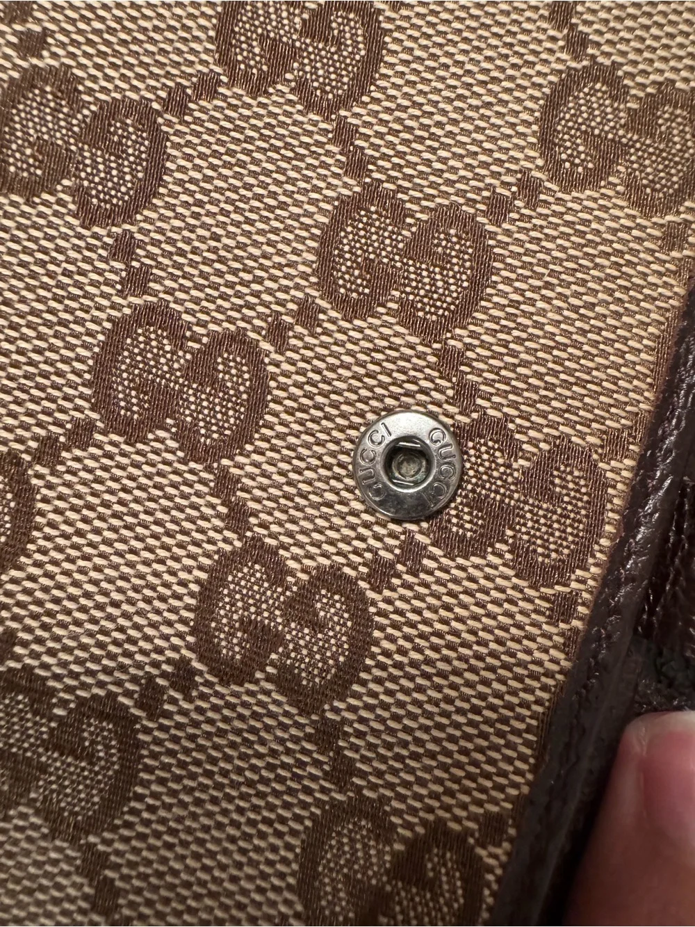 Gucci Brown GG Canvas agenda or Passport Cover with Leather Snap